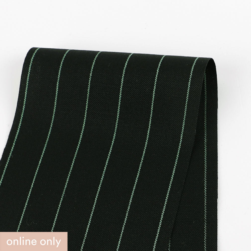 Green Pinstripe Wool / Viscose Suiting - Black