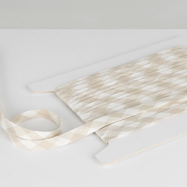 Gingham Linen Bias Binding - Bone