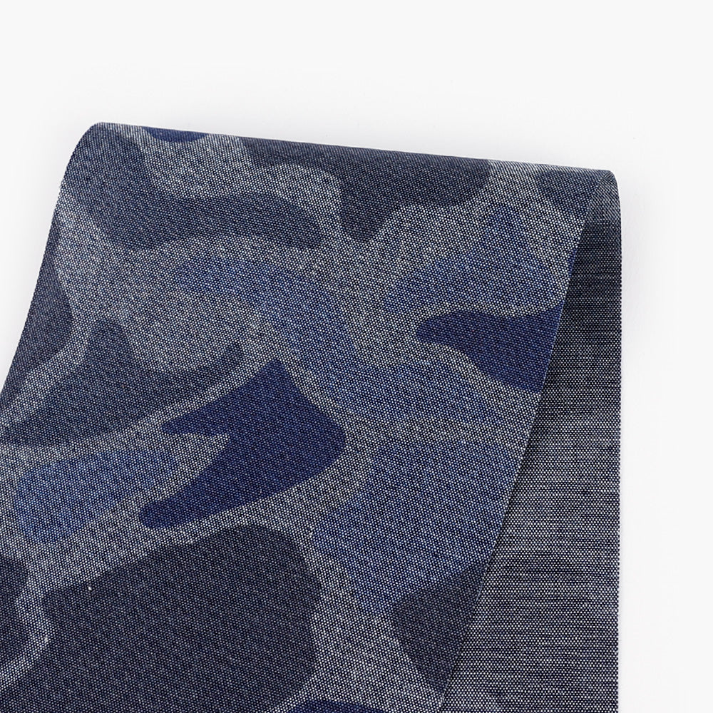 Camo Print Cotton Chambray - Indigo