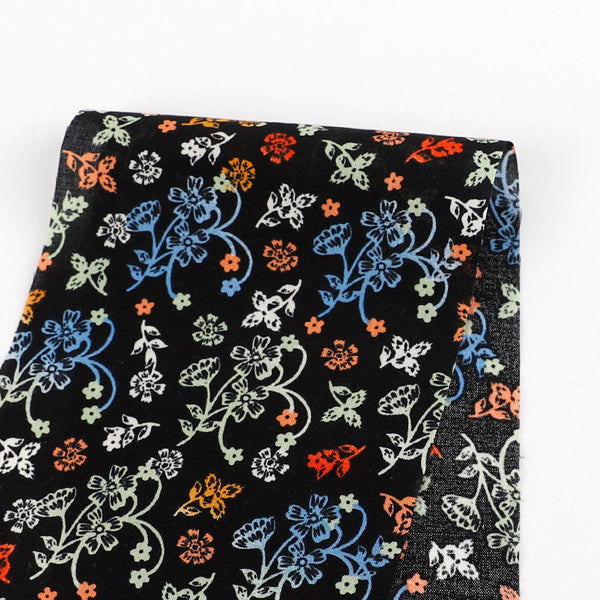 Ornamental Floral Viscose Challis - Black