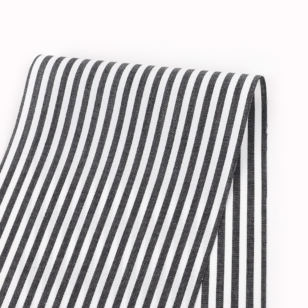 Candy Stripe Cotton Shirting - Black