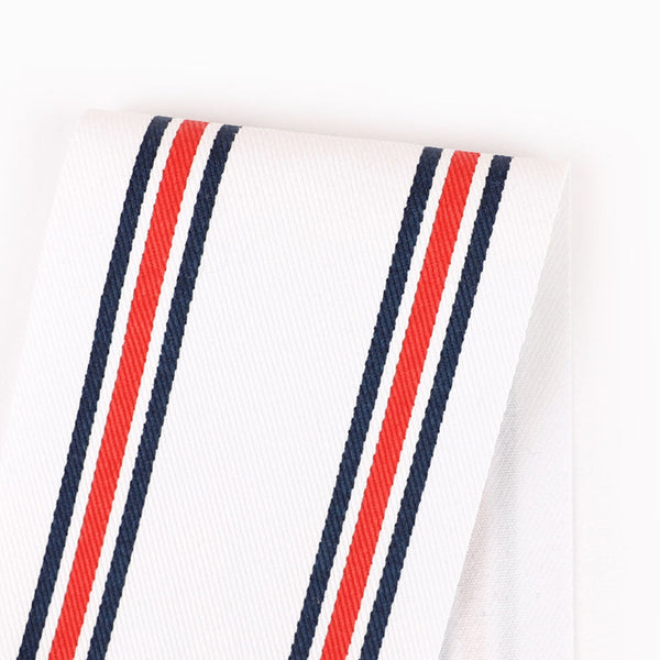 Nautical Stripe Heavyweight Cotton Drill - White