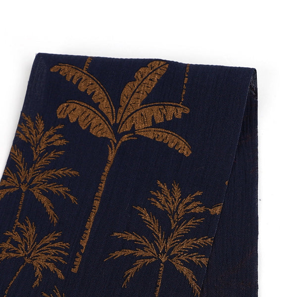 Bronze Palm Crinkle Cotton Muslin - Navy