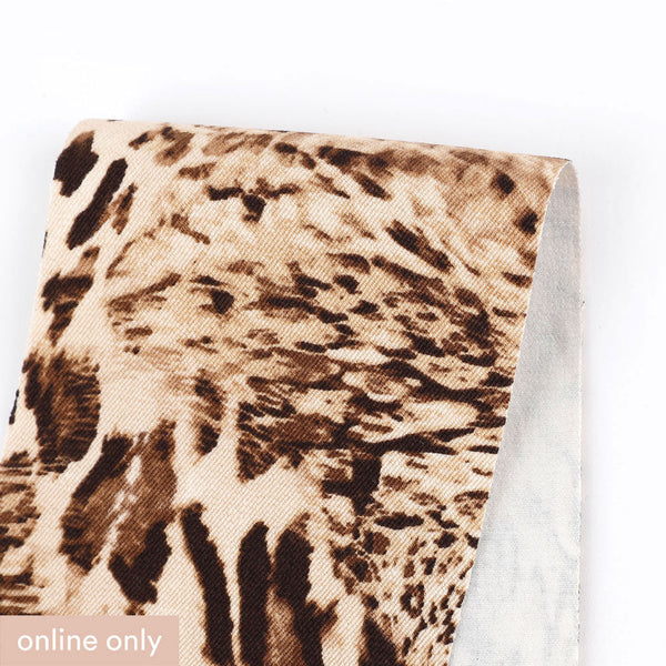 Rib Stitch & Leopard Print Stretch Cotton - Latte