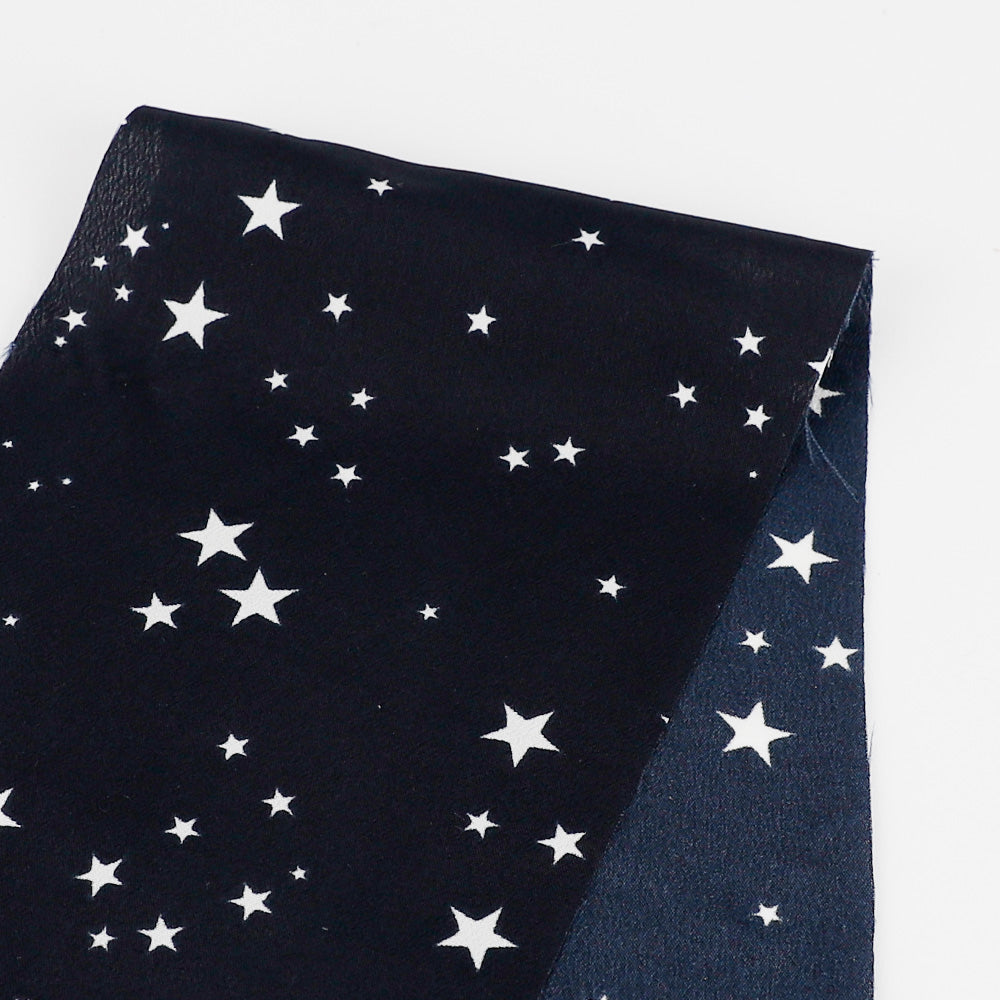 Star Print Poly Crepe De Chine - Navy