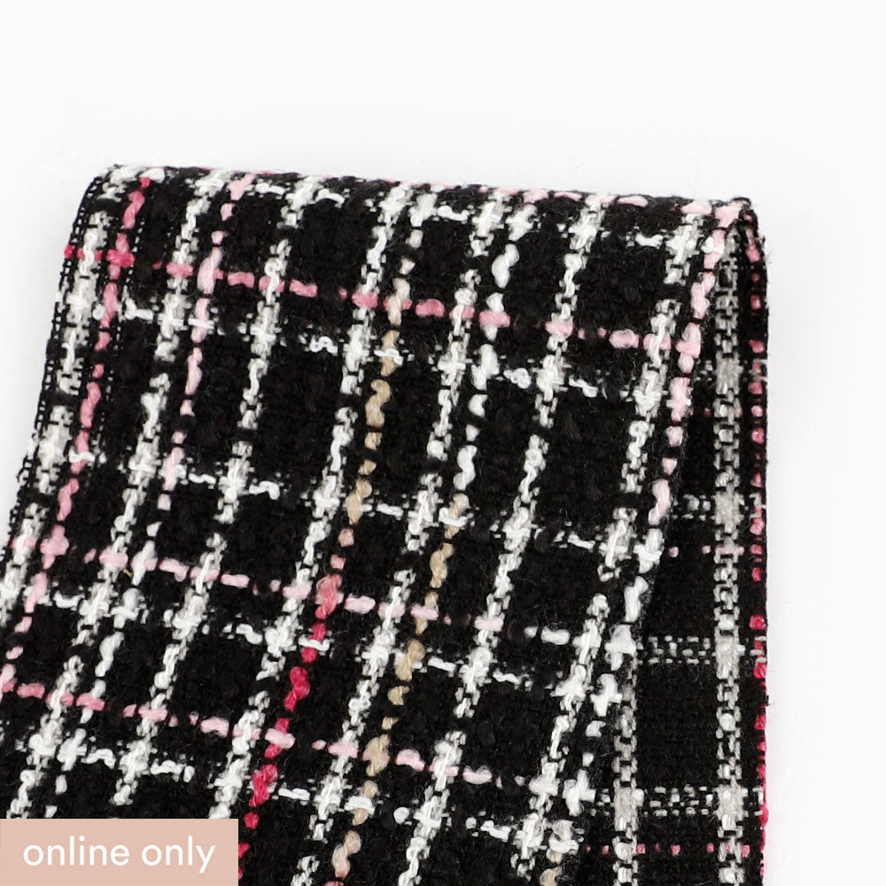 Cotton Blend Check Tweed - Pink / Black