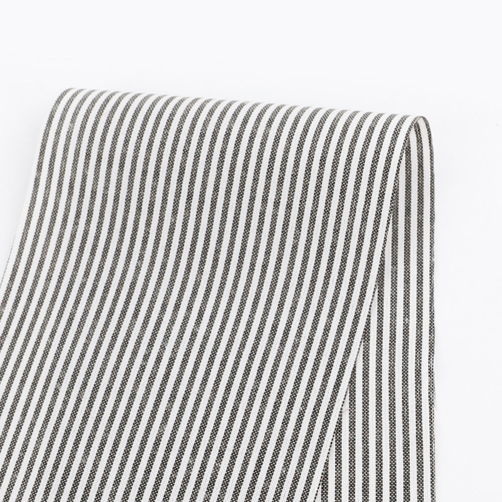 Yarn Dyed Stripe Poly Shirting - Black