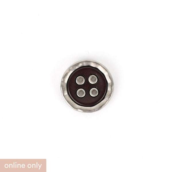 Metal / Poly Pie Button 22mm - Chocolate / Silver